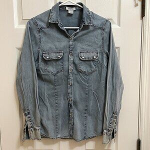 Dizzy-Lizzie Women’s Light Cotton Snap-Button Shirt Long Sleeve Small